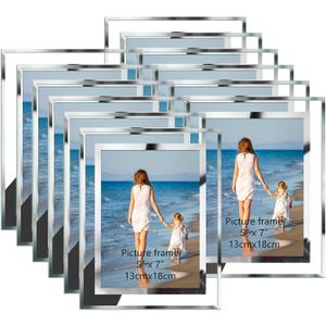 Hoikwo Bulk 5x7 Picture Frames, 12 Packs Silver Photo Frames 5 by 7, Glass Wedding Frames 5x7, Clear Mirror Wedding Photo Frames, Only for Tabletop Display Vertically or Horizontally