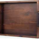 Ottoman Tray, Acacia Wood Serving Tray with Metal Handles, 16.5x12.5in Food Drinks Tray for Coffee Table, Breakfast, Dinner & Bar, Rustic Decorative Storage Tray for Ottoman, Kitchen, Packaging (Vintage Wood Color)