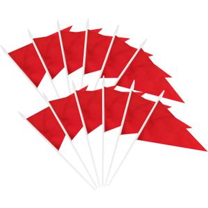 12 Pack Red Pennant Flags Small Mini Hand Held Solid Color Pennant On Sticks Flags with 12.6"Solid Pole & Spear Top,Party Events Celebration,School,Grand Opening,Kids Birthday,Sports Clubs,Flower Pot