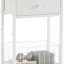 White Nightstand with PU Leather Front Drawer, 3-Tier End Table with Bottom Mesh Basket, Modern Bedside Table for Small Spaces, Metal Frame