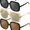 miyya Oversized Polarized Sunglasses Women, Trendy Retro Sun Glasses for Women 2025, Oversized Shades (All Black + Pale Pink + Amber Tortoise Light)