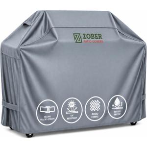Zober BBQ Grill Cover - 44 Inch Waterproof Double Layered Fits Weber Gas Grill Cover Charbroil Grill & Smoker - Gas Grill Covers w/ Air Vents, Dual Handles - 600D Oxford Fabric, Gray