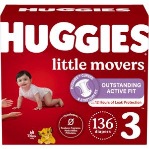 Huggies Size 3 Diapers, Little Movers Baby Diapers, Size 3 (16-28 lbs), 136 Count, 