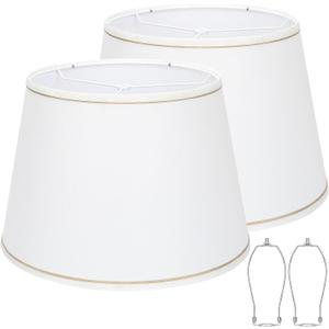 Large White Lamp Shades Set of 2, 12"Top x 16"Bottom x 11"High, Natural Linen Hand Crafted, Drum Lampshades for Floor Lamps Table Lamps, Spider, Harp Holders Included, Easy Assembly Required