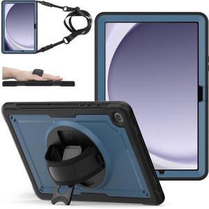 ZenRich Case for Samsung Galaxy Tab A9 Plus / A9+ 5G 11" 2023 (SM-X210/X216/X218),Heavy Duty Shockproof Protective Case with 360 Rotating Kickstand Hand & Shoulder Belt for Galaxy Tab A9 Plus 11 inch (navy blue-slim hard case)