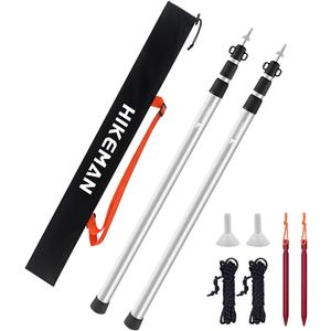 HIKEMAN Tent Poles Camping Poles for Tarp Awning Canopy Porch Sun Sails Tarpaulin Headroom Aluminium Adjustable Telescoping (silver)