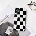 NITITOP Compatible with iPhone 11 Case Cute Aesthetic Checkerboard Larger Blocks Pattern for Women Girl Trendy Slim Fit TPU Silicone Shockproof Full Camera Protection Cover - Black and White