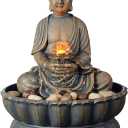 Kalona Home Dcor 9.6" Tabletop Fountain Exquisite Smile Sitting Buddha Fountains Desk Water Fountain Decorative Zen Fountain w/Reflective Lighting/Cobblestone Office and Home Decor(21125A)