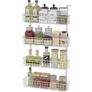 4 Tier Magnetic Spice Rack | Strongly Magnetic Spice Shelf with Utility Hooks | Refrigerator Spice Storage | Kitchen Storage Rack for Placing Seasoning Bottles, Plastic Wraps or Garbage Bags (White)