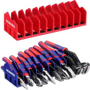 WORKPRO 2-Pack Plier Organizer Rack, Pliers Holder and Cutter Organizers with Non-Slip Rubber Base, 20-Slot Tool Box Organizer, Tool Drawer Organizer, Tool Storage, Plier Rack (Pliers Not Included) (Blue &Red)