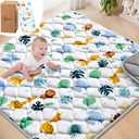 Baby Play Mats for Floor, Playpen Mat for Babies, Extra Thicker & Soft Floor Crawling Mat, Foldable Non-Slip Playmat Cushioned for Infants Toddlers (White-green, 50x50 Inch)