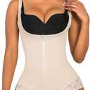 SHAPERX Women's Fajas Colombianas Shapewear Postpartum Tummy Control Body Shaper Butt Lifter Bodysuit (Beige)