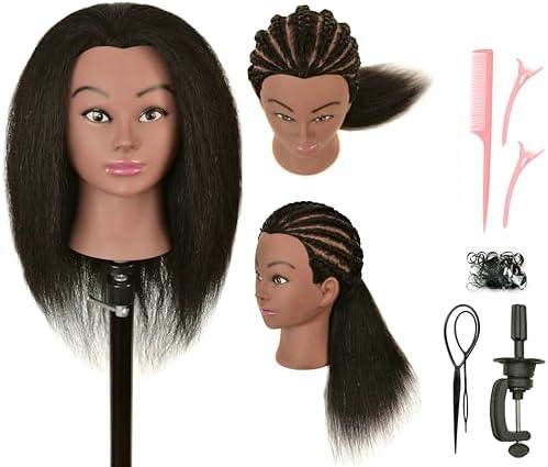 LOHXINHAIR Real 100% Human Hair Mannequin Head with Stand for Hairdresser Practice Braiding Styling Cosmetology Manikin Doll Training Head