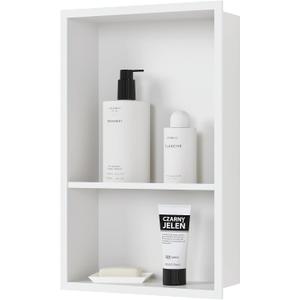 Qeke Stainless Steel Shower Niche 12" X 18", No Tile Needed Wall Niche Double Shelves, Recessed Shower Shelf for Bathroom Storage, Matte White