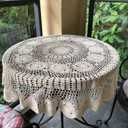 Damanni Beige Cotton Handmade Crochet Lace Tablecloth Doilies Table Overlay,Round,35 Inch