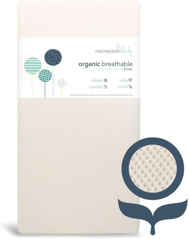 Naturepedic Organic Crib Mattress - 2-Stage Lightweight Infant & Toddler Mattress with Protector Pad - Waterproof, Breathable & Non-Toxic for Baby and Toddler Bed