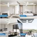 ocioc 42 inch Ceiling Fans with Lights and Remote, Dimmable Ceiling Fans with Reversible Quiet DC Motor, Flush Mount, 3CCT, White Ceiling Fan for Bedroom Living Room Indoor/Outdoor