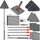 Base Board Cleaner Tool with Handle,360Rotating Wall Cleaner Mop,180 Folding Ceiling Tool Duster with Squeegee for Cleaning Wall, Ceiling, Window,Floor,8 Replacement Cleaning Pads