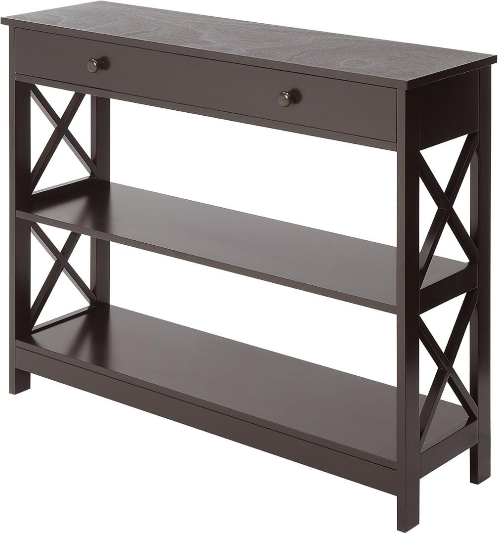 Convenience Concepts Oxford 1-Drawer Console Table 39.5" - Farmhouse Sofa Display with Storage Shelf For Living, Family, & Dining Room, Modern Entryway Hall Table for Kitchen, Bedroom, Espresso