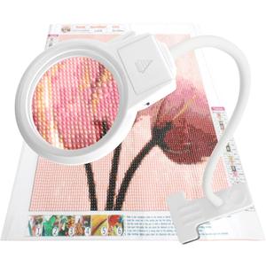 LED Magnifying Lamp for Diamond Painting Tools, 4X & 6X Magnifier LED Light with Clip and Flexible Neck for 5D Diamond Painting and Cross Stitch Tool Accessory Magnifier Lamp, White