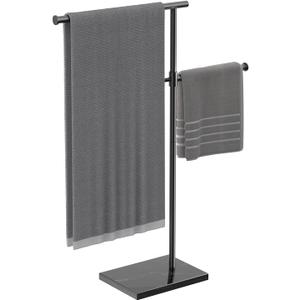 40" Free Standing Towel Rack for Bathroom with Weighted Marble Base, Height Adjustable & 360 Swivel Bars, Taller Rustproof 304 Stainless Steel, 2-Tier Floor Towel Stand for Bathtub