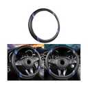 BESULEN Leather Car Steering Wheel Cover, Carbon Fiber Anti-Slip Automotive Steer Wheel Protector, Soft Breathable Vehicle Interior Decor Accessories, 15Inch Universal for SUV, Truck, RV（Black/ Blue）