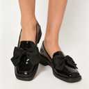Patent Leather Loafers for Women Slip-On Platform Chunky Heel Bow Loafers, Size -8.5