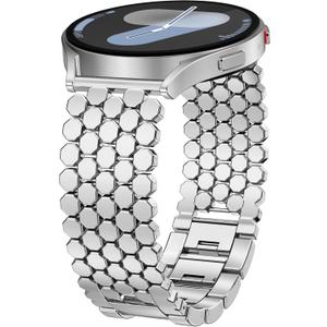 Minyee Compatible with Samsung Galaxy Watch 7 6 5 4 FE 40mm 44mm/Watch 6 Classic 43mm 47mm/Watch 5 Pro 45mm Bands for Women, 20mm Dressy Metal Gold Chain Honeycomb Luxury Chic Link Bracelet Strap (Silver)