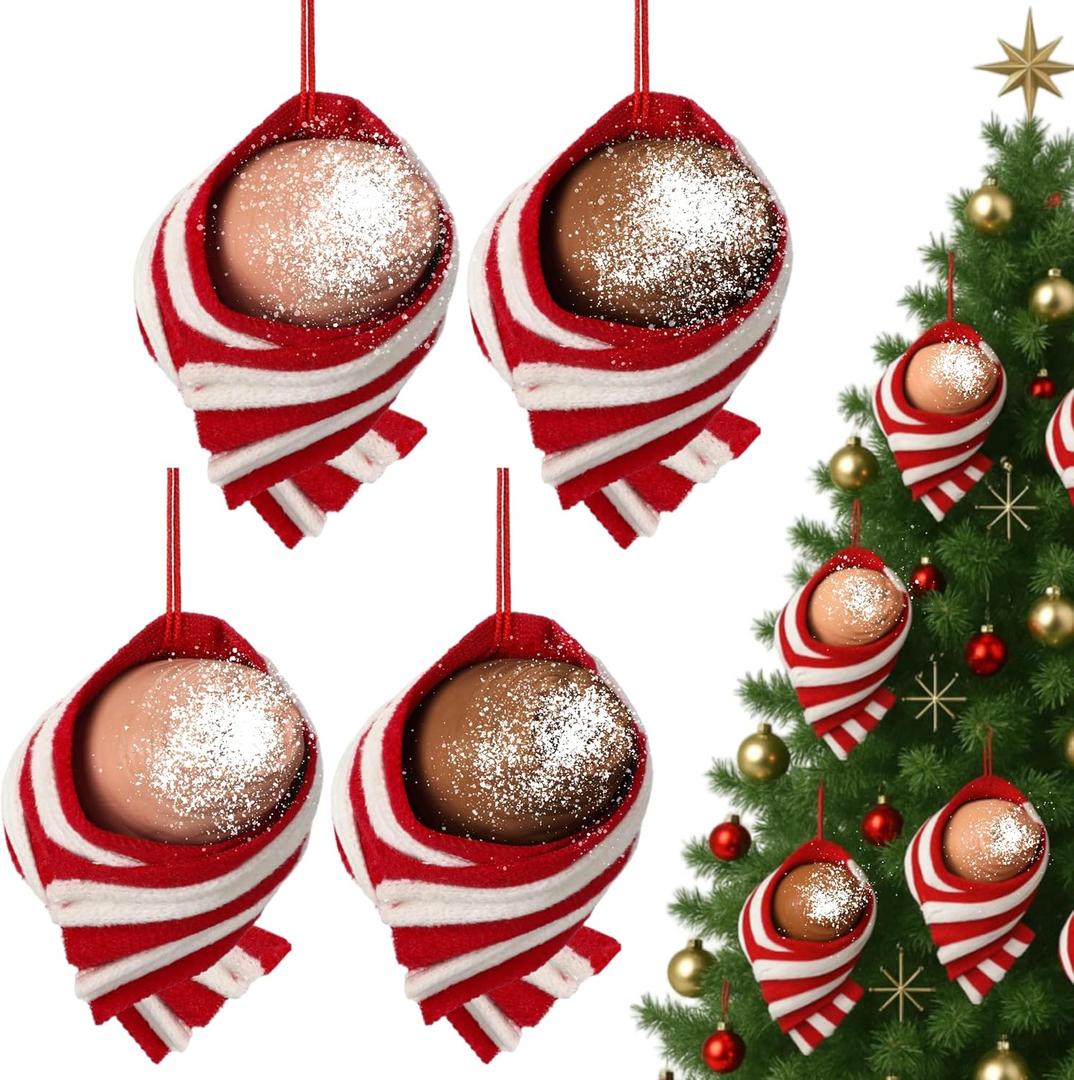 Soulchen 4 Pcs Funny Christmas Ornament for Tree 3D Christmas Pendant, Piggy in Blankets Handmade Hanging Cheeky Home Decorations Gifts for Friends Family