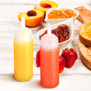 Culinary Elements 2 Pcs 4oz Plastic Squeeze Bottles Condiment Squirt Bottle Set with Discrete Measurements Dressing Container Ketchup Dispenser for Syrup BBQ Grilling Liquids and More