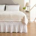 MIYE Wrap Around Ruffled Lace Bed Skirt, Elastic Dust Ruffle with Adjustable Belts, Easy to Put On, Bed Frame Cover, Machine Washable (Tassel Ruffle/White, King/Queen-18 Drop)