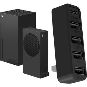 Joso 5 Ports USB Hub 2.0 for Xbox Series X & S, USB Splitter Expansion Adapter with Type-C for Controller Charger, Keyboard, Mouse & More - Black
