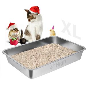 LIHONG Stainless Steel Cat Litter Box, Large Metal Litter Box for Small Cats Hamster Rabbits, No Smell, Non Stick, Easy to Clean(24" Lx16 Wx4 H,L)