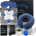 Get Well Gifts For Men,Care Package For Men With Cozy Blanket|Memory Foam Pillow|Stress Ball|Socks|Eye Mask|Thinking Of You Greeting Card|Little Plant,Get Well Soon Gift Basket for Dad|Husband|Brother