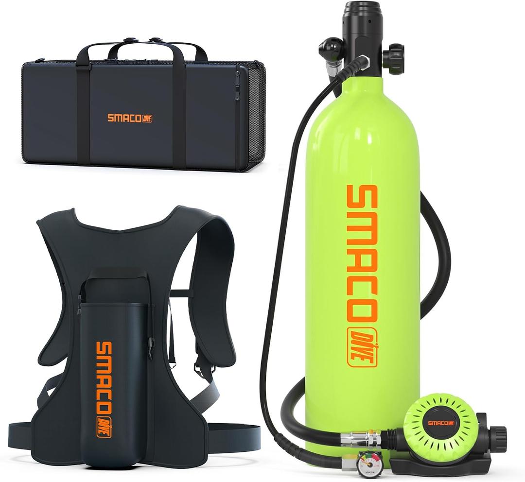 SMACO S700 Plus Mini Scuba Tank 1.9L Portable Diving Tank Reusable Pony Bottle for Underwater Exploration Lung Air Tank Kit Diving Cylinder for Emergency Rescue Boat Cleaning Backup Air Source