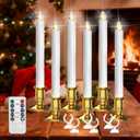 Christmas Window Candles, 6pcs Christmas Flameless Taper Candles Battery Operated with Remote & Timer, Candlestick, Suction Cups for Christma/Home/Wedding VNRFEIU