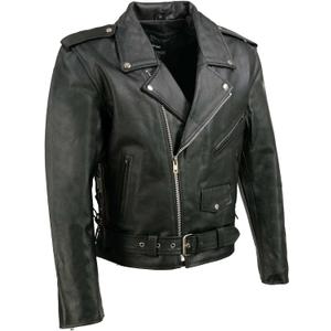 Men's Basic Motorcycle Jacket with Pockets (Black, L)