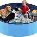Foldable Dog Pool, Collapsible Dog Swimming Pool 72"x12" Blue