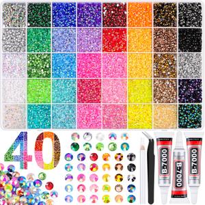 40000Pcs 40 Colors Jelly Rhinestones for Bedazzling, 3mm Multicolor Resin Flatback Gems for Diamond Art, Bedazzler Kit with 3Pcs 10ml B7000 Jewelry Glue for Crafting Book Shoes Nail Art (Ultra Large Pack + 3Pcs Glue)