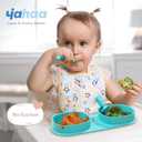 2 x Silicone Foldable Novelty Dinner Plates,Baby Plates Travel Essential with Forks and Spoons,Microwave & Dishwasher Safe,Aqua