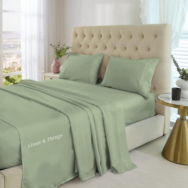 Queen Size Sheet Set Egyptian Cotton 800 Thread Count  4Pcs Bed Sheets Set fits Upto 812" Deep Pocket, Silky Soft Sateen Sheets  Sage Solid