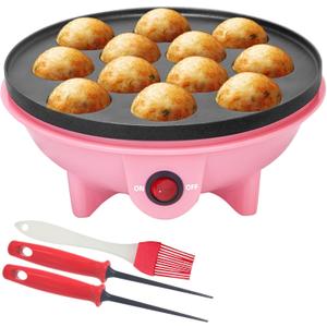 HeHoGoGo Electric Takoyaki Maker With Free Takoyaki Tools for Takoyaki Octopus Ball Cake Pop Ebelskiver 8 Inches Nonstick