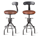 Diwhy Industrial Vintage Bar Stool, Kitchen Counter Height Adjustable Pipe Chair, Cast Iron Stool, Swivel Bar Stool with Backrest, Silver, Fully Welded Set of 2 Brown Upholstered