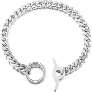 Dog Chain Collar High Polished Cuban Link Chain 10MM Strong Heavy Duty Chew Proof Adjustable Training Walking Collar with Toggle Clasp and Dog Tag for Small Medium Large Dogs(10MM, 16")