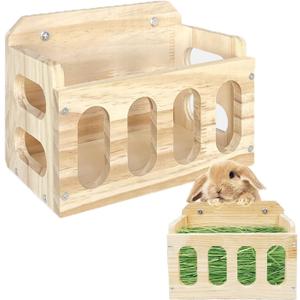 Rabbit Hay Feeder Wooden Hay Rack Guinea Pig Hay Holder Less Wasted Hanging Hay Feeder for Bunny Chinchillas Guinea Pig Small Animal Supplies