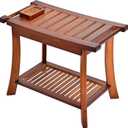 Teak Shower Chair Stool, 24" Shower Bench Seat, Wooden Bathroom Bench with Storage Shelf for Indoor & Outdoor Use