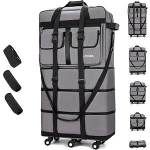 130L Expandable Luggage, 40 Inch Suitcase with Wheels, Collapsible Luggage with Wheels, Rolling Duffle Bag with wheels, Foldable Suitcasewith2Handle Wrap 2Fixing Straps 1Shoulder Strap (gray)