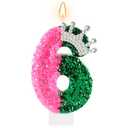 AKURIEEY Wicked Birthday Candle Crown Number 6 Candle Pink and Green 6th Birthday Cake Topper Cupcake Decorations Wicked Themed Party Decor Anniversary Celebrations Supplies