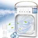 Portable Air Conditioner Fan, Mini Evaporative Air Cooler with 7 Colors LED Light, 1/2/3 H Timer, 3 Wind Speeds and 3 Spray Modes for Your Desk, Nightstand, or Coffee Table