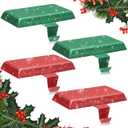 4 Pcs Red,Green Christmas Stocking Holders for Mantle, Lengthening Weighted Stocking Hangers Heavy Duty Christmas Holders Hooks for Wreath Fireplace Mantle Xmas Holiday Party Decoration